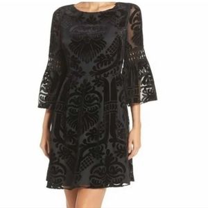 Black  velvet Fit and Flare Bell Sleeve Dress size 6
